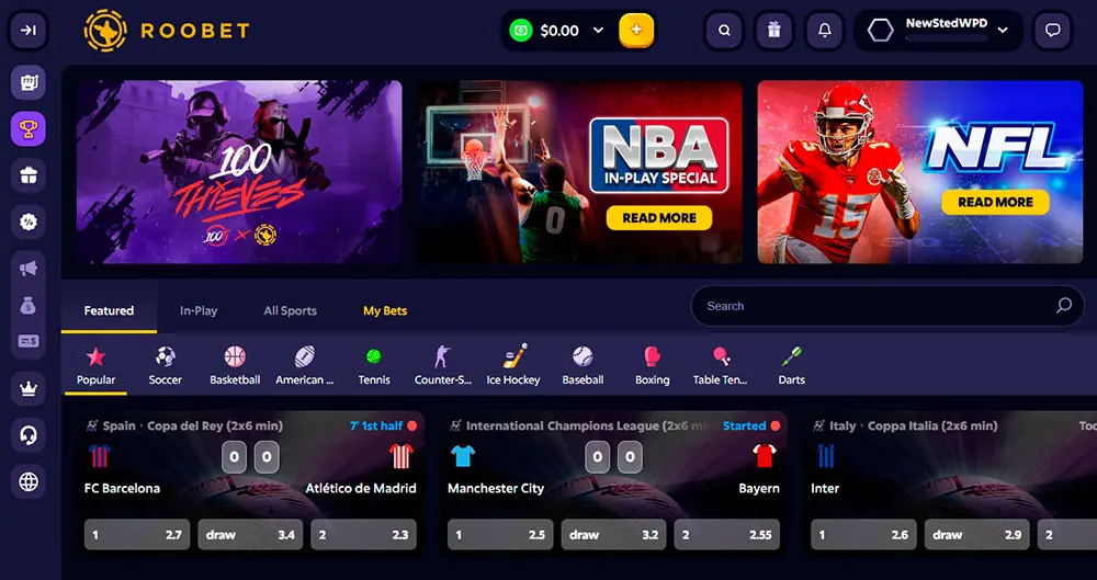 Roobet – Lobby principale del casinò
